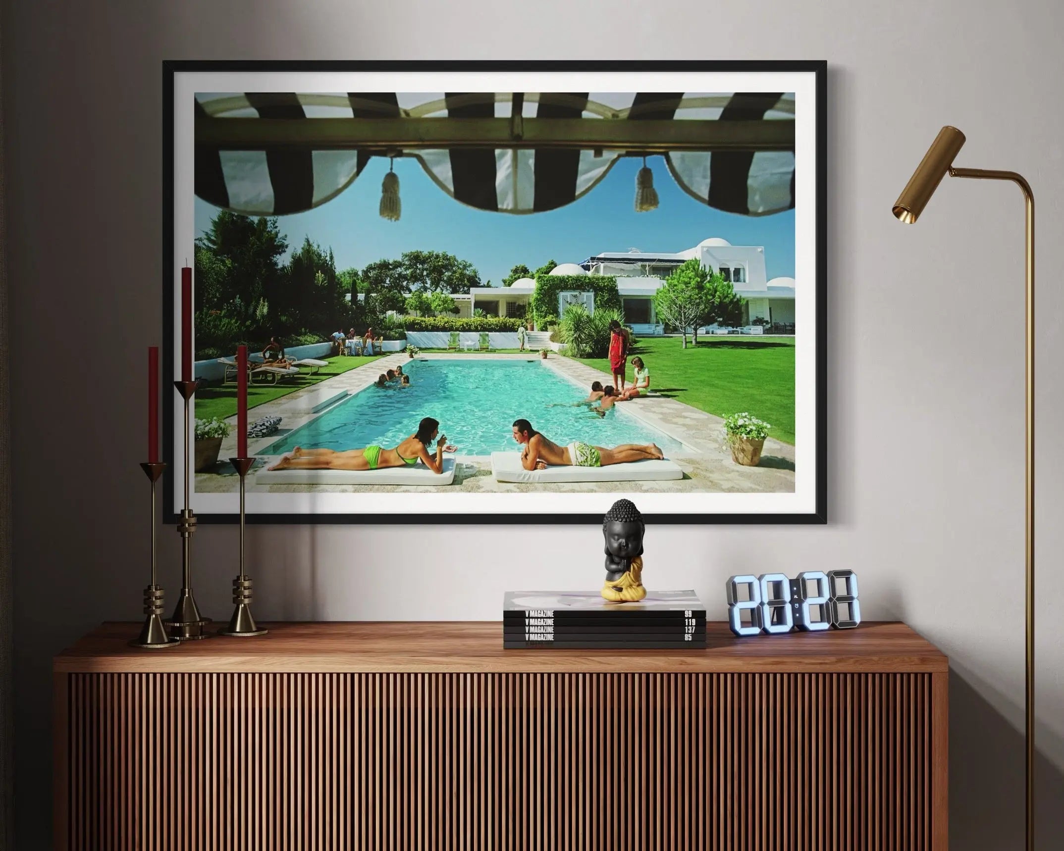 Poolside in Sotogrande by Slim Aarons featured in an elegant interior space