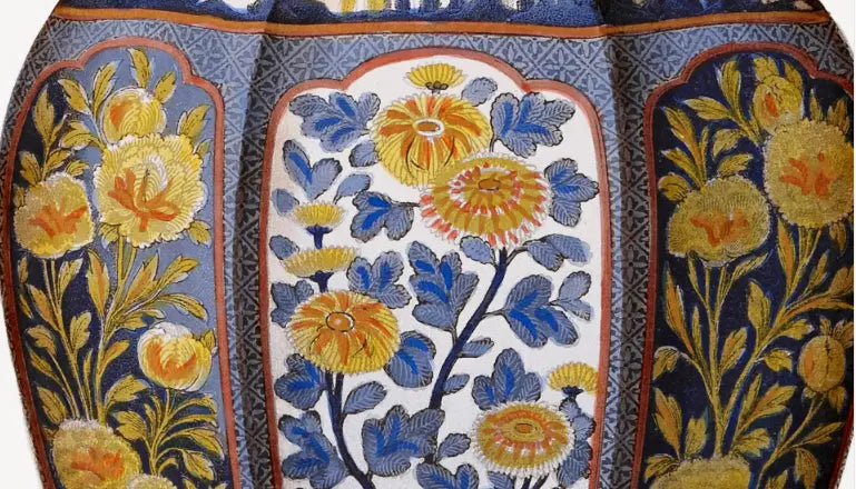 Chinese Vase In Blue And Yellow decorating a bright contemporary room