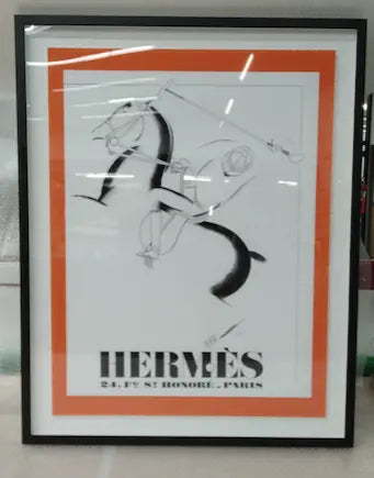 Vintage Hermes Poster 1932 Leather Brand presented in a curated interior design