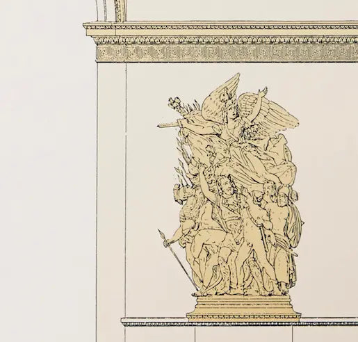 L' Arc De Triomphe Architectural Drawings displayed in a modern living room interior