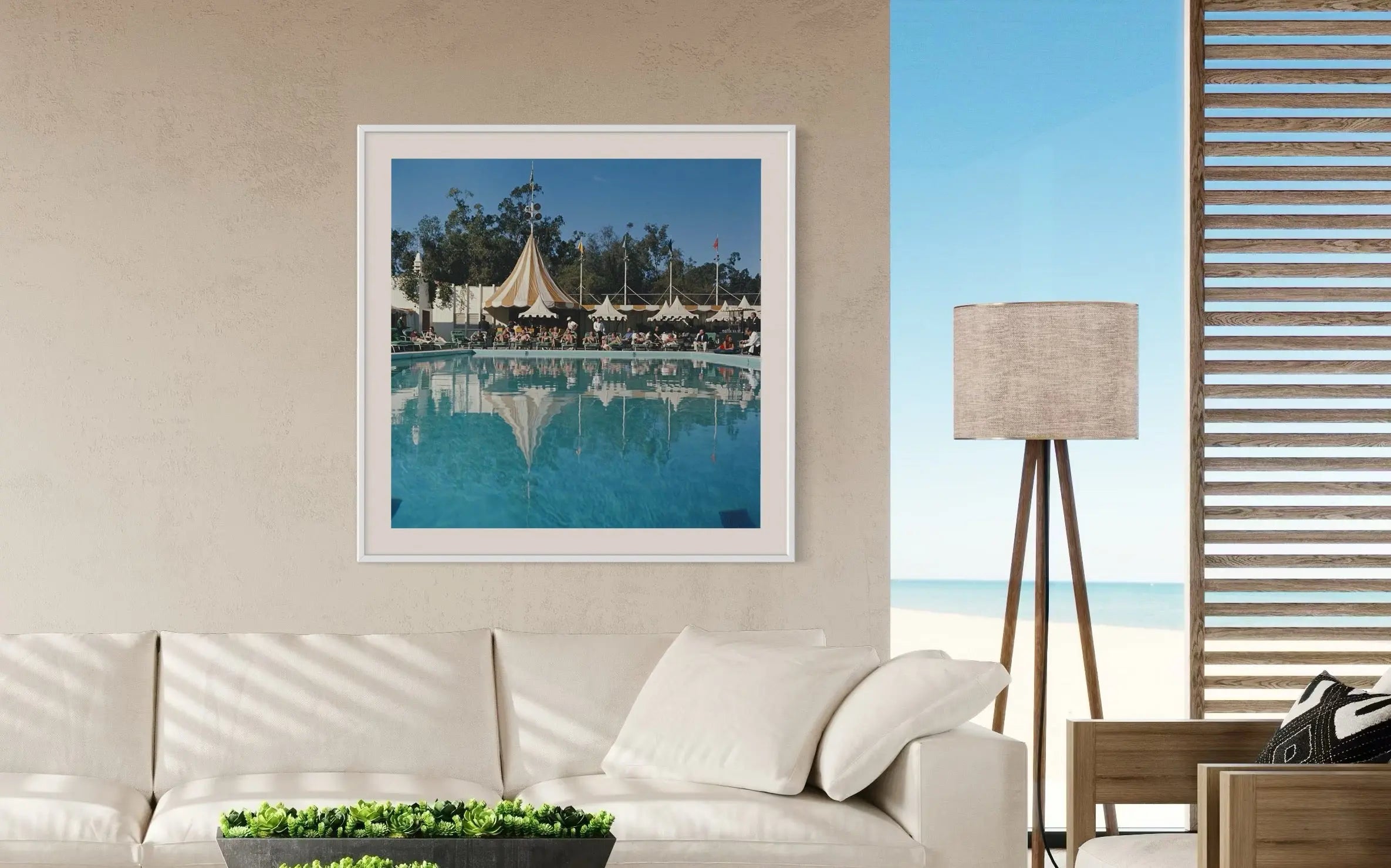Beverly Hills Hotel Pool by Slim Aarons styled in a contemporary interior setting