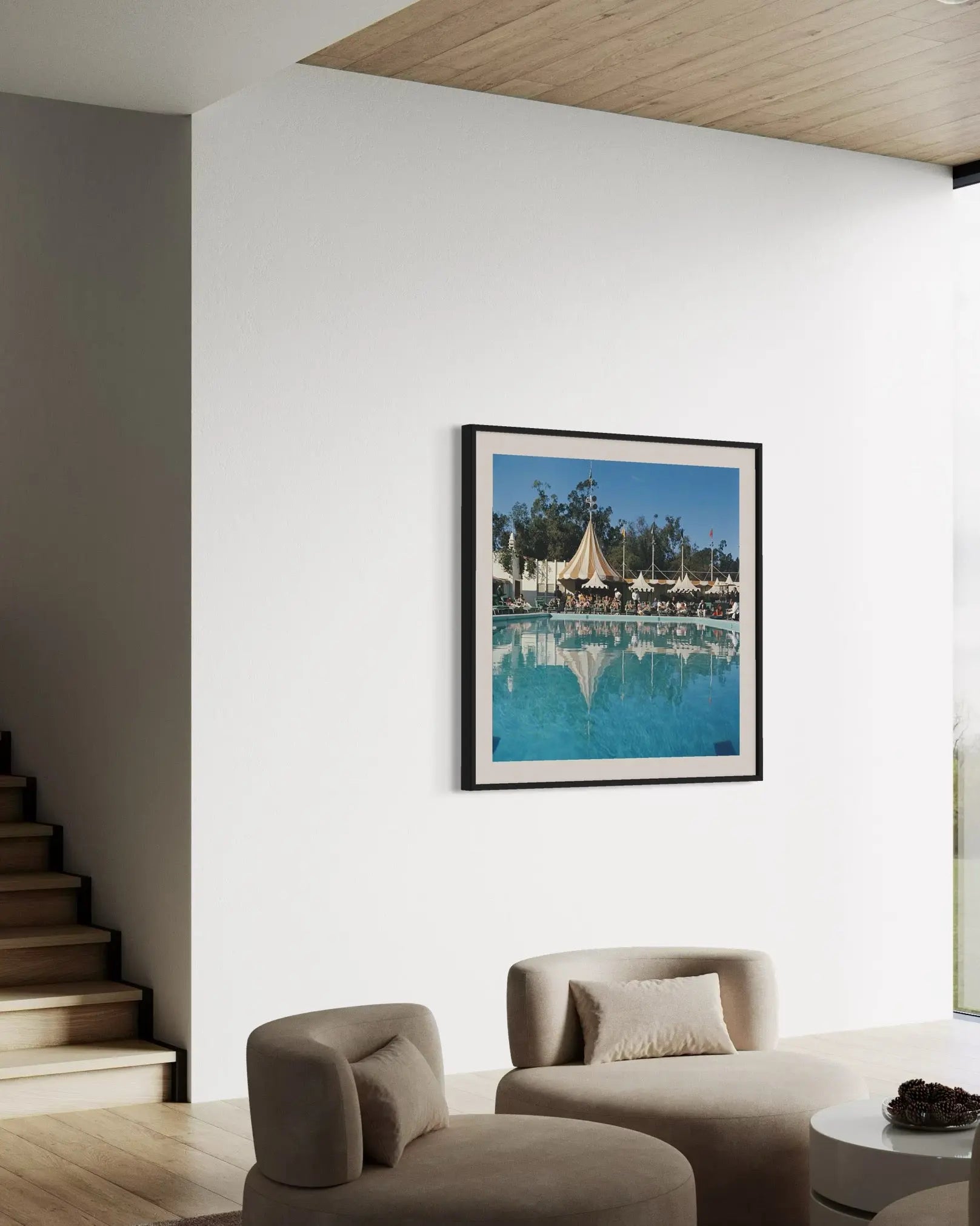 Beverly Hills Hotel Pool by Slim Aarons showcased in a designer room setting