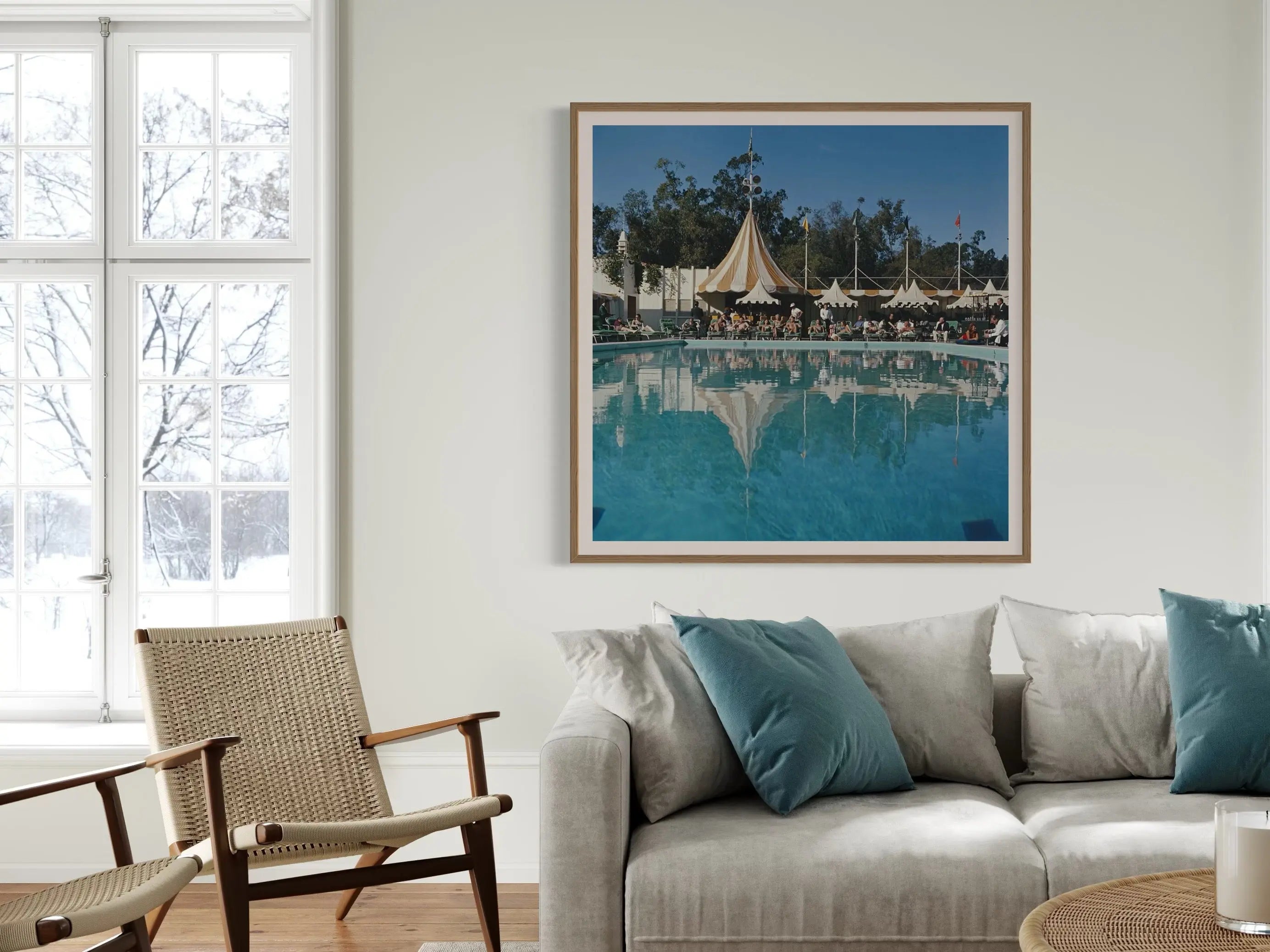 Beverly Hills Hotel Pool by Slim Aarons featured in an elegant interior space