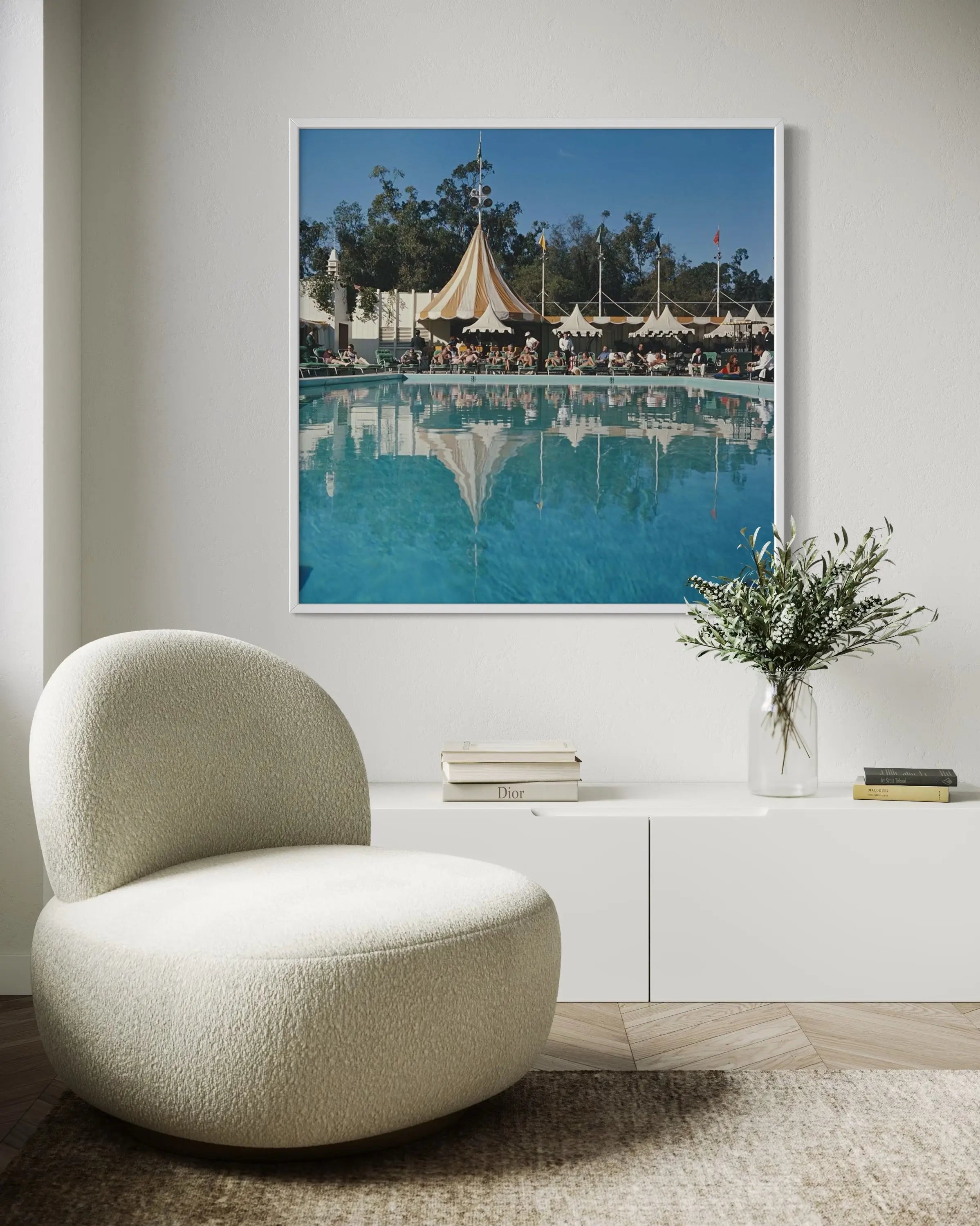 Beverly Hills Hotel Pool by Slim Aarons presented in a curated interior design