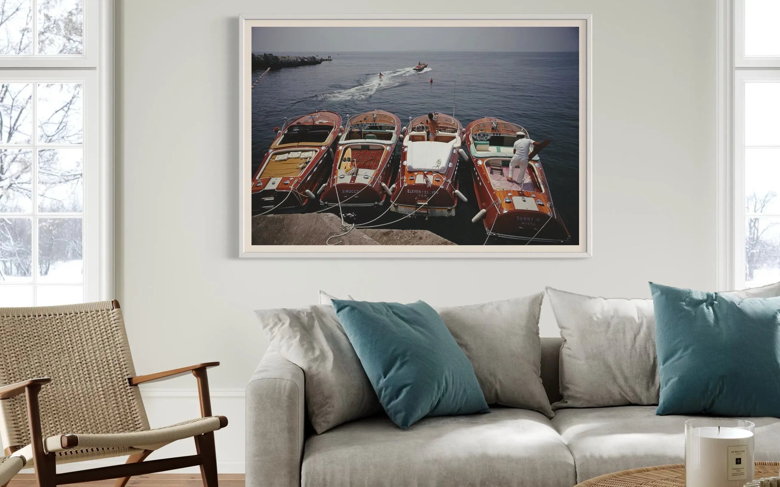 Riva Boats at Hotel du Cap-Eden-Roc by Slim Aarons featured in an elegant interior space