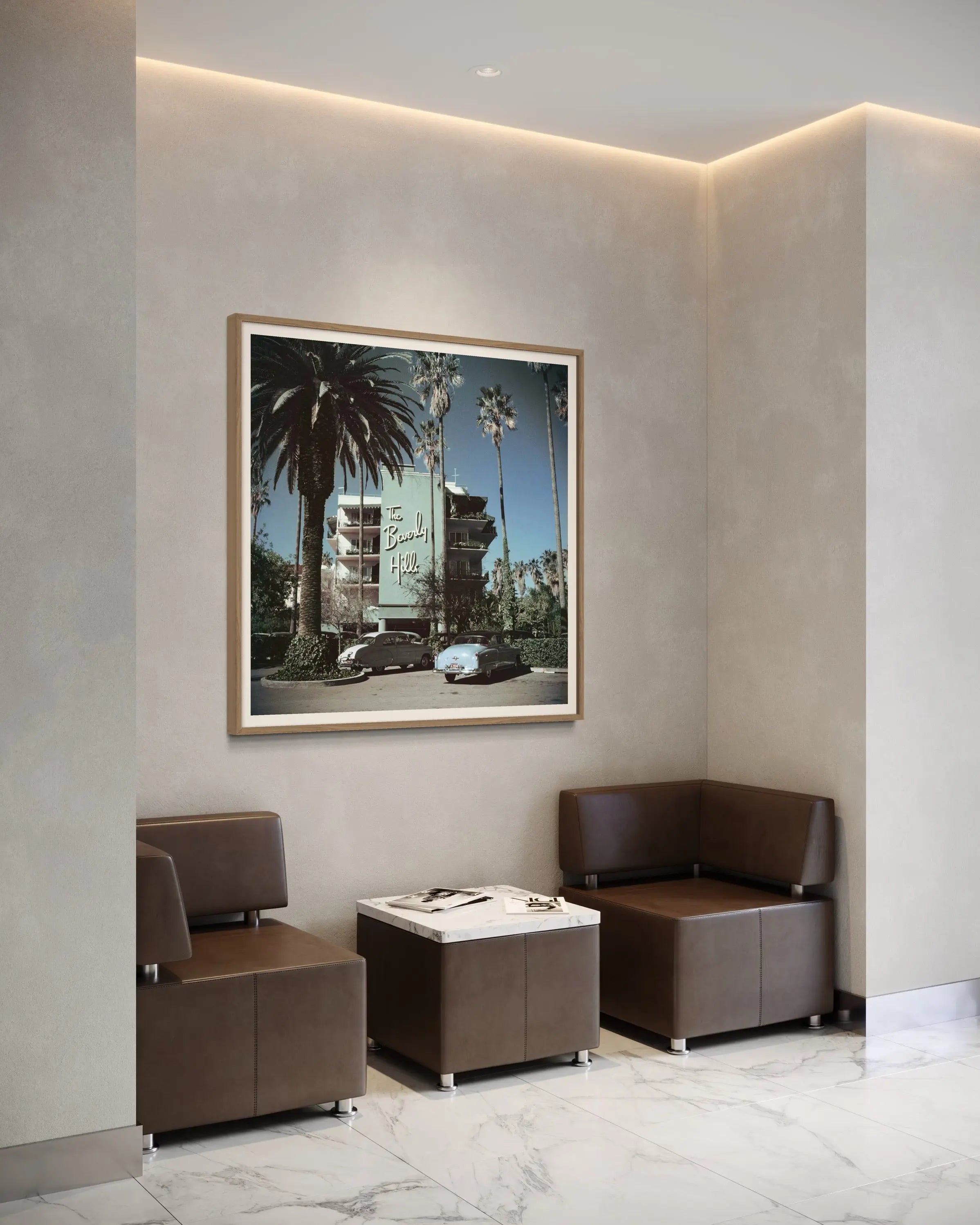 Beverly Hills Hotel by Slim Aarons shown in a minimalist home decor setting