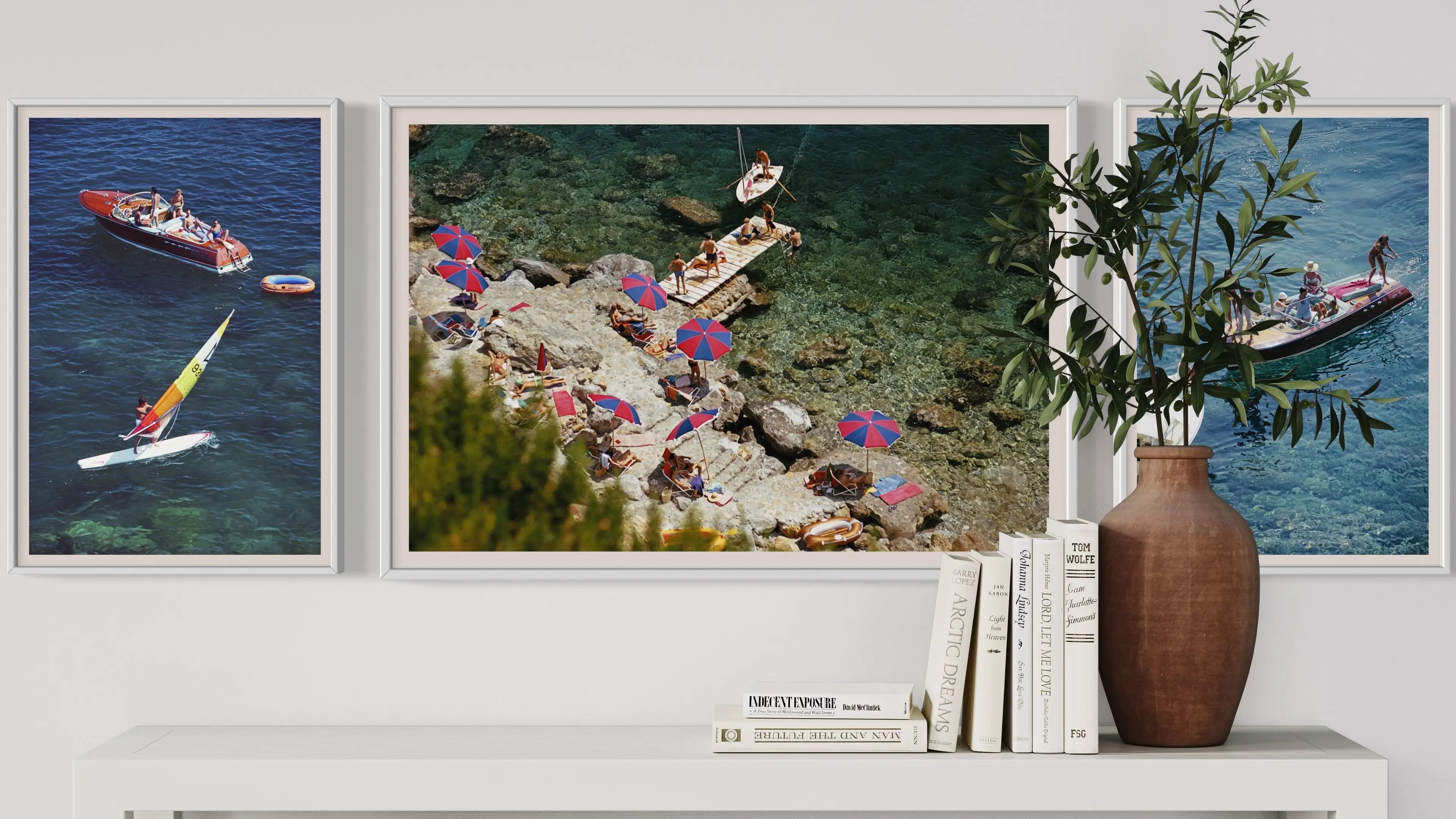 Beach at Il Pellicano by Slim Aarons shown in a minimalist home decor setting