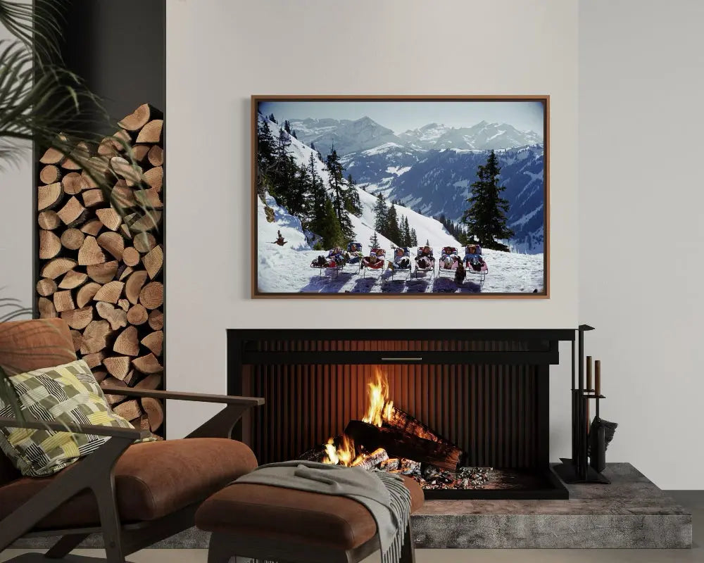 Full bleed framing option with gold frame for Lounging in Gstaad, The Picturalist