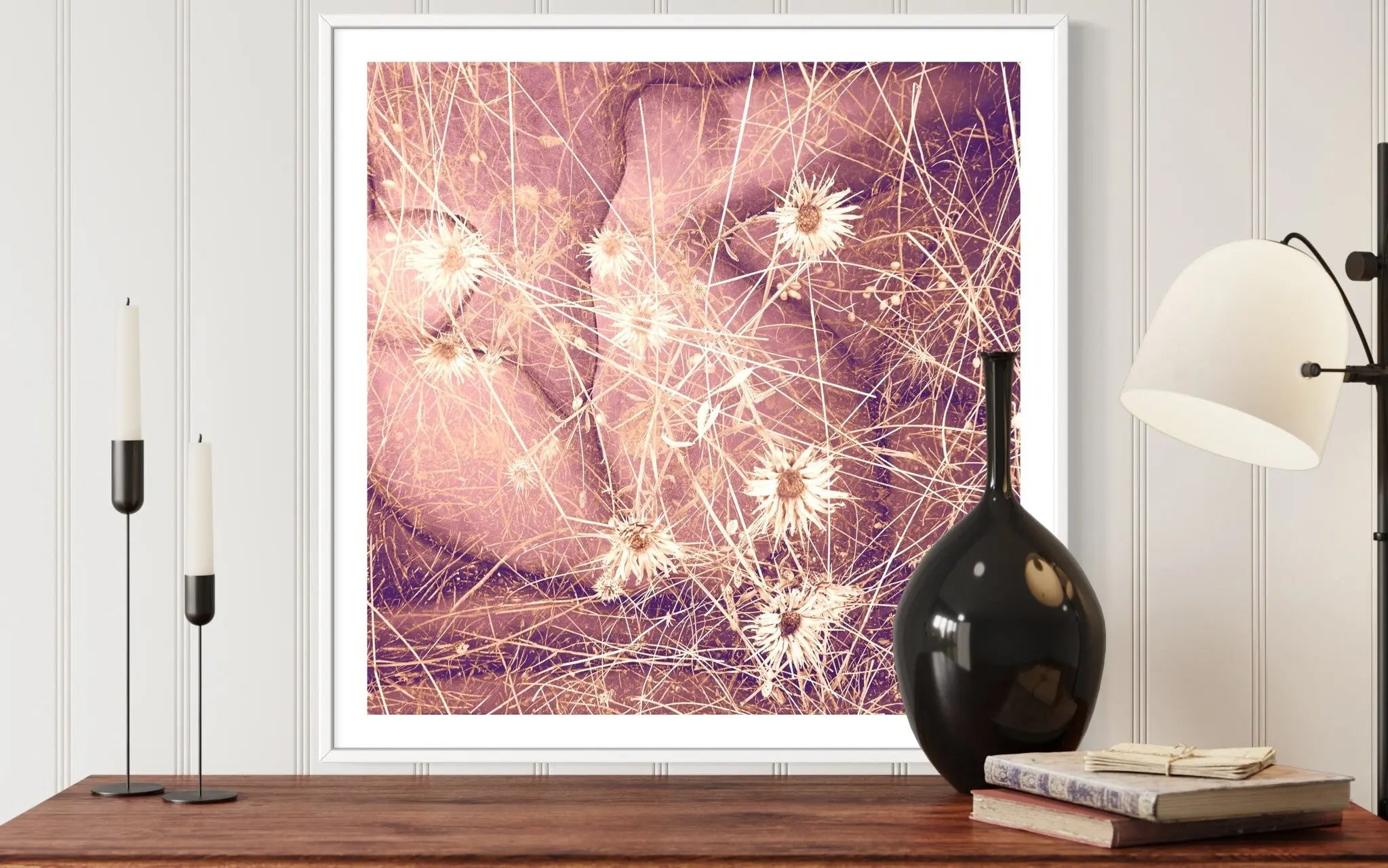 Woman in Fields of Wheat by Sonja Lukenic shown in a minimalist home decor setting
