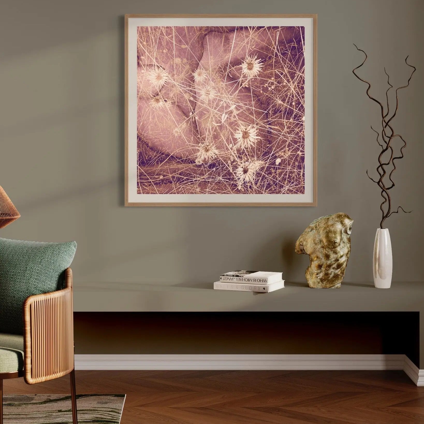 Woman in Fields of Wheat by Sonja Lukenic featured in an elegant interior space