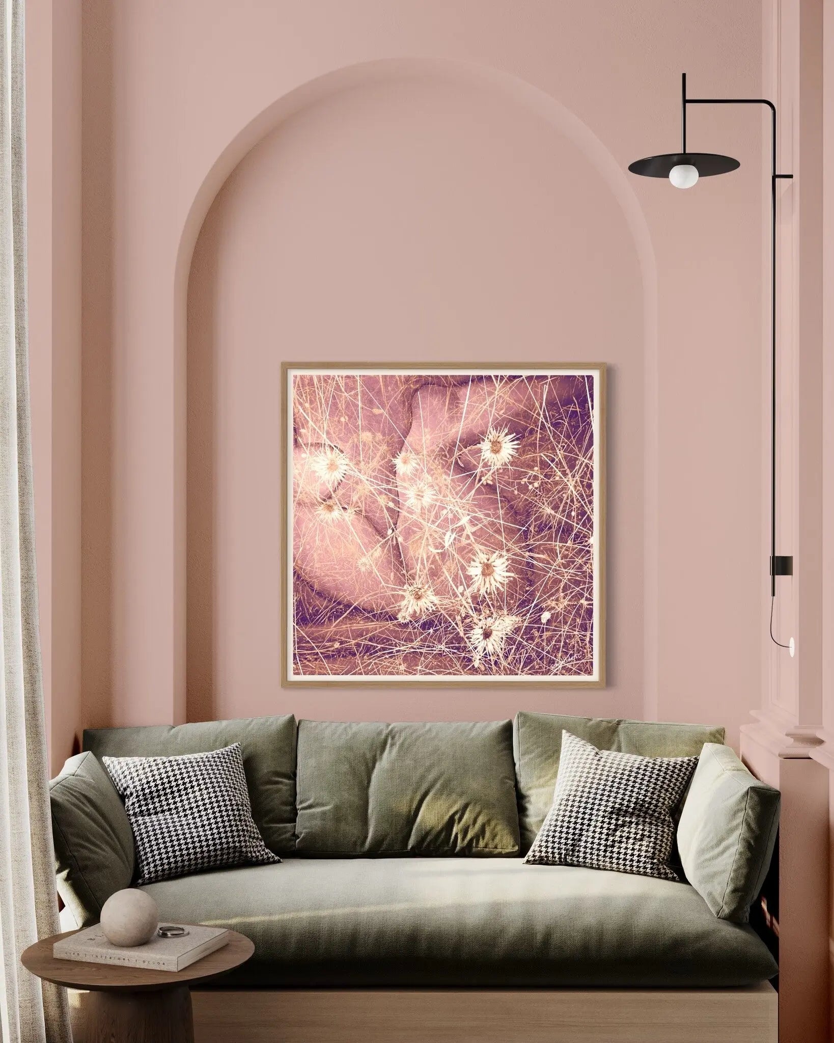 Woman in Fields of Wheat by Sonja Lukenic displayed in a modern living room interior