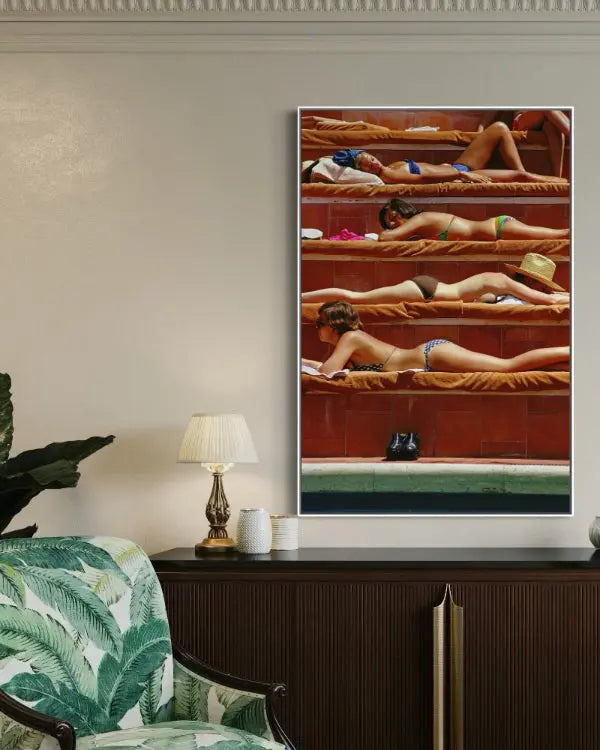 Sunbathing in Capri by Slim Aarons shown in a minimalist home decor setting