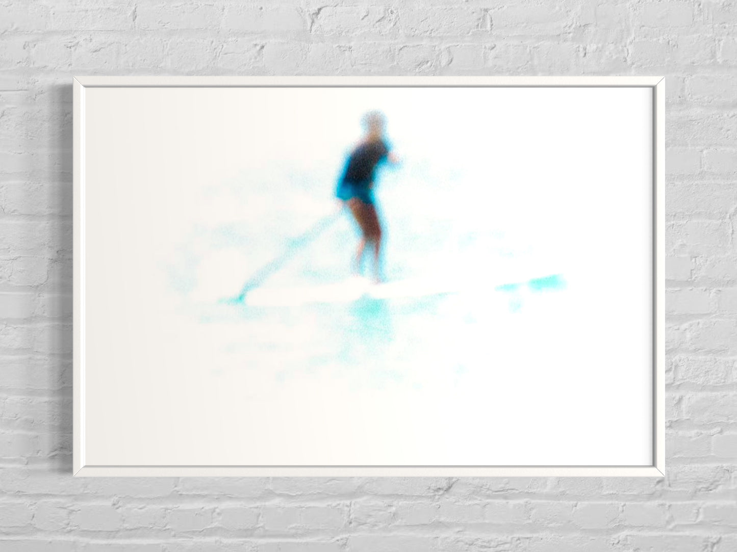 Framed abstract artwork with a person silhouette on a white background