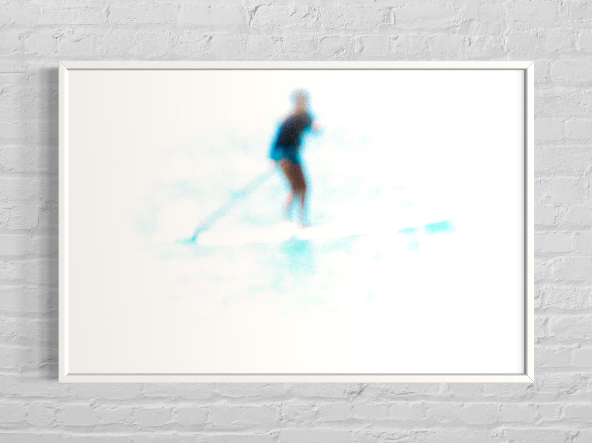 Framed abstract artwork with a person silhouette on a white background