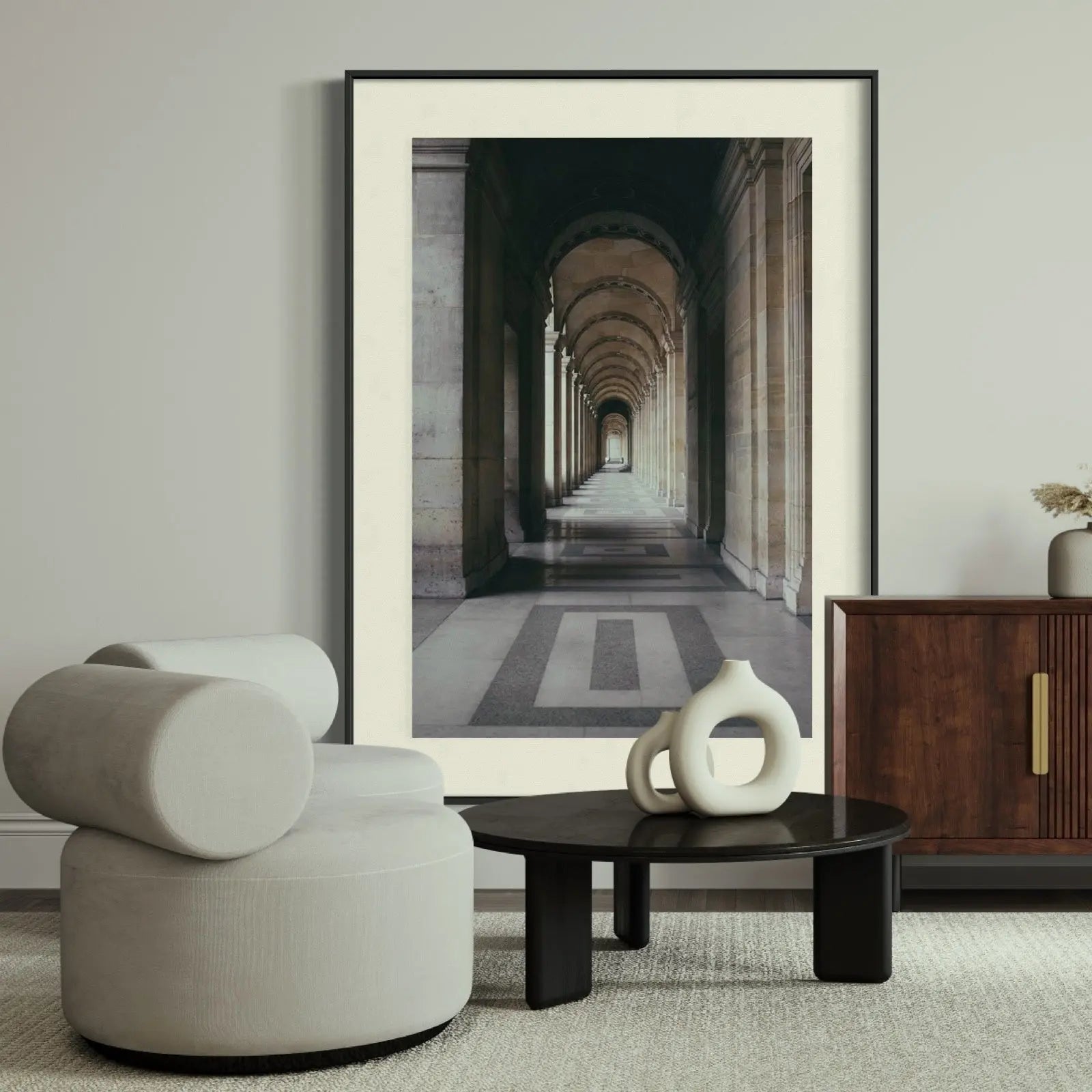 The Louvre Perspective by A. Holyake showcased in a designer room setting