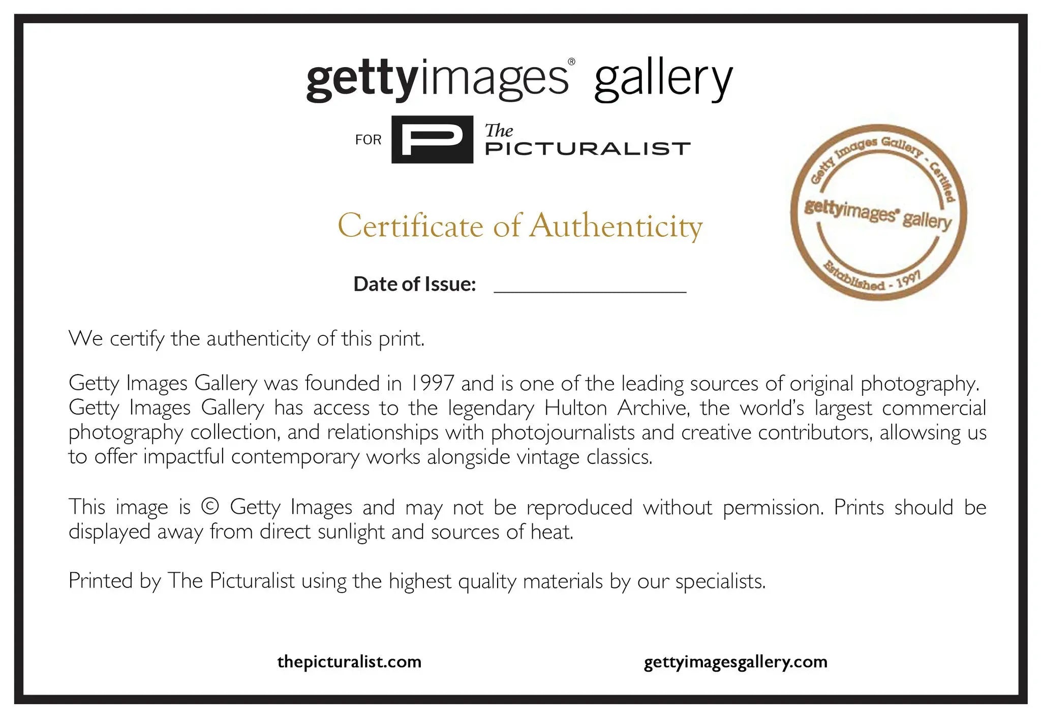 Getty Images certificate of authenticity for Josephine Baker Performance by David Redfern - view 7