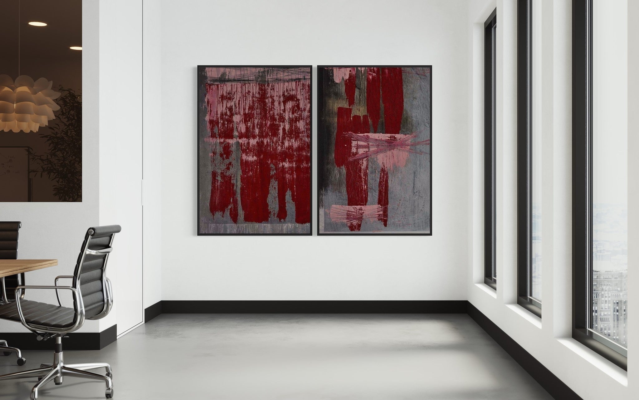a pair of abstract oil paintings prints by Evelyn Ogly supplied by The Picturalist