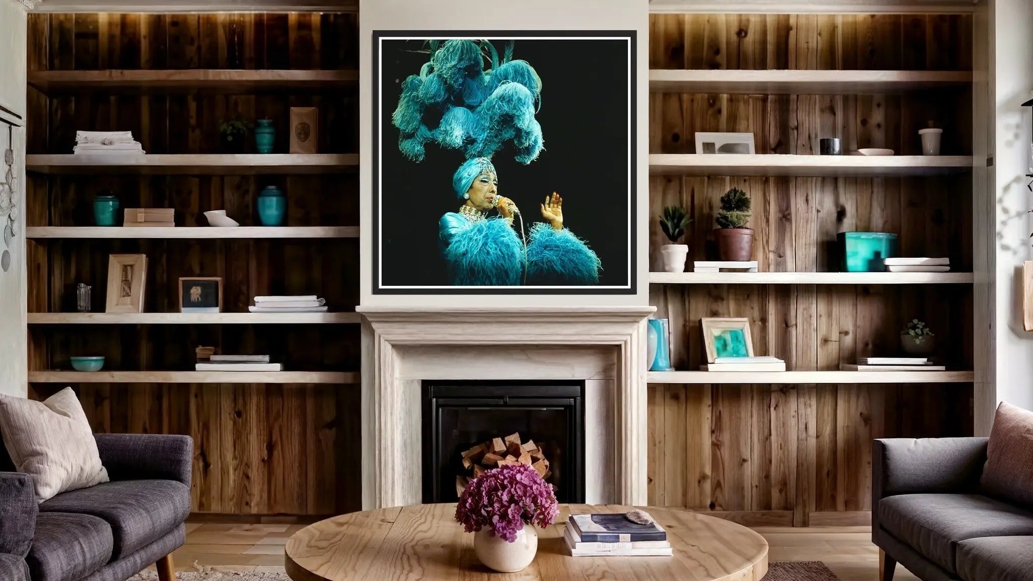 Josephine Baker performing, photography by Getty Images printed by The Picturalist depicted in a luxurious living room