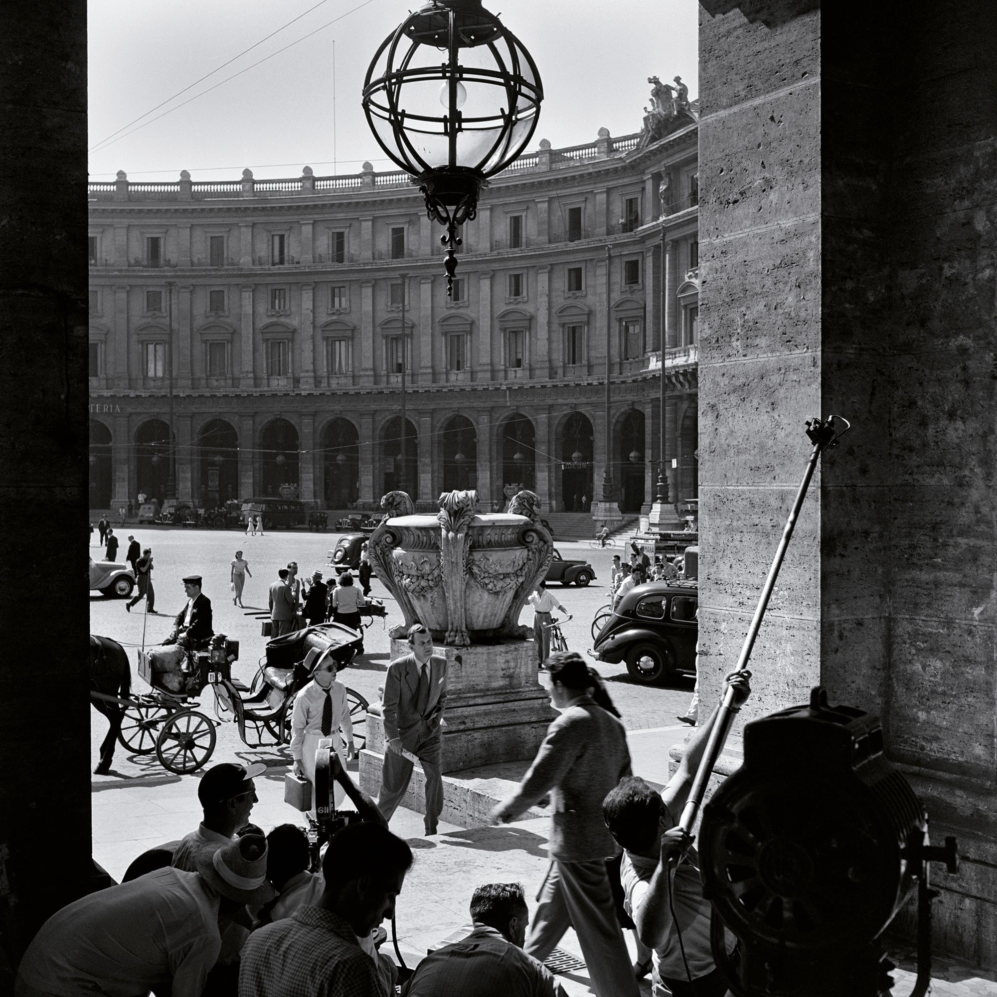 September Affair, Rome by Slim Aarons, Getty Images asset 1496422752, featuring a film crew working on the set of William Dieterle's romantic drama September Affair in Rome in 1949, available from The Picturalist as fine art prints USA and framed prints Canada for luxury interiors and hospitality projects.