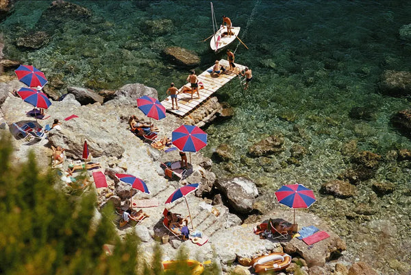Beach at Il Pellicano by Slim Aarons, metal print, The Picturalist