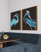 Modern canvas bird artwork with floater frame — luxury wall art for lake and coastal homes