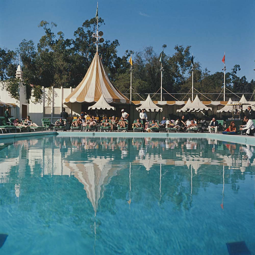 The Beverly Hills Hotel Pool by Slim Aarons – Chromaluxe Metal Print – Glossy or Matte Finish – Luxury Wall Art for Interior Designers and Hotels by The Picturalist