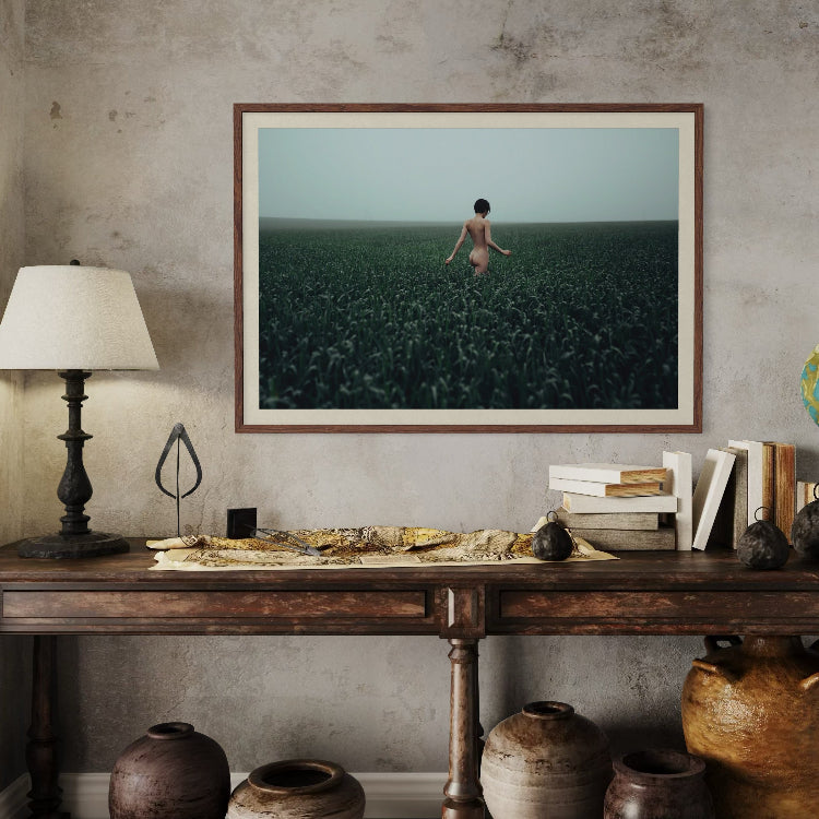 Walking in a Meadow by Igor Ustynsky framed and displayed in a classic farmhouse, luxury wall art styled by The Picturalist