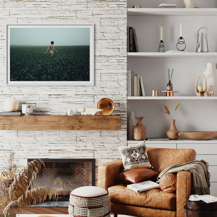 Walking in a Meadow by Igor Ustynsky framed and displayed in a modern farmhouse, luxury wall art styled by The Picturalist.