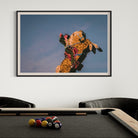 Luminous Cowboy Tale neon cowboy artwork featured in a hospitality setting, luxury wall art styled by The Picturalist.