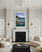 Rapallo, Italy by Slim Aarons displayed in a sophisticated coastal living room, bringing Italian Riviera elegance and designer-grade wall decor to luxury interiors.