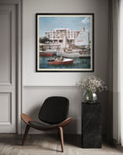 Savioli Spiaggia Hotel, Riccione by Slim Aarons installed in a boutique hotel or resort, enhancing hospitality interiors with iconic Italian coastal photography.