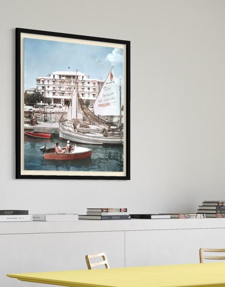 Savioli Spiaggia Hotel, Riccione by Slim Aarons used as office wall art, introducing timeless travel photography and coastal sophistication into executive spaces.