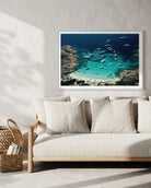 Porto Rotondo by Slim Aarons displayed in a contemporary living room, Chromaluxe metal print styled for luxury residential interiors by The Picturalist.