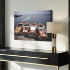Detail of Riva Boats at Hôtel du Cap-Eden-Roc by Slim Aarons printed on Chromaluxe metal, showing surface depth and archival quality by The Picturalist.