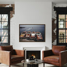 Riva Boats at Hôtel du Cap-Eden-Roc by Slim Aarons displayed in a hospitality dining setting, luxury metal print styled for boutique hotels and resort interiors by The Picturalist.