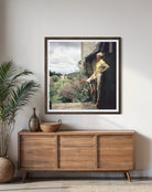 The Mason's Estate, Kenya by Slim Aarons framed above a credenza creating a refined atmosphere inspired by African landscapes and luxury travel.