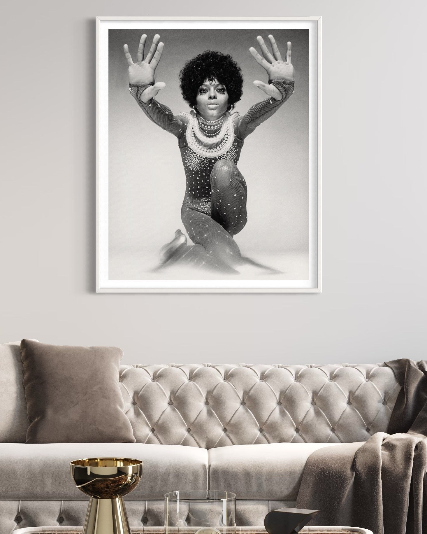 Luxury framed wall art featuring Diana Ross for interior design projects