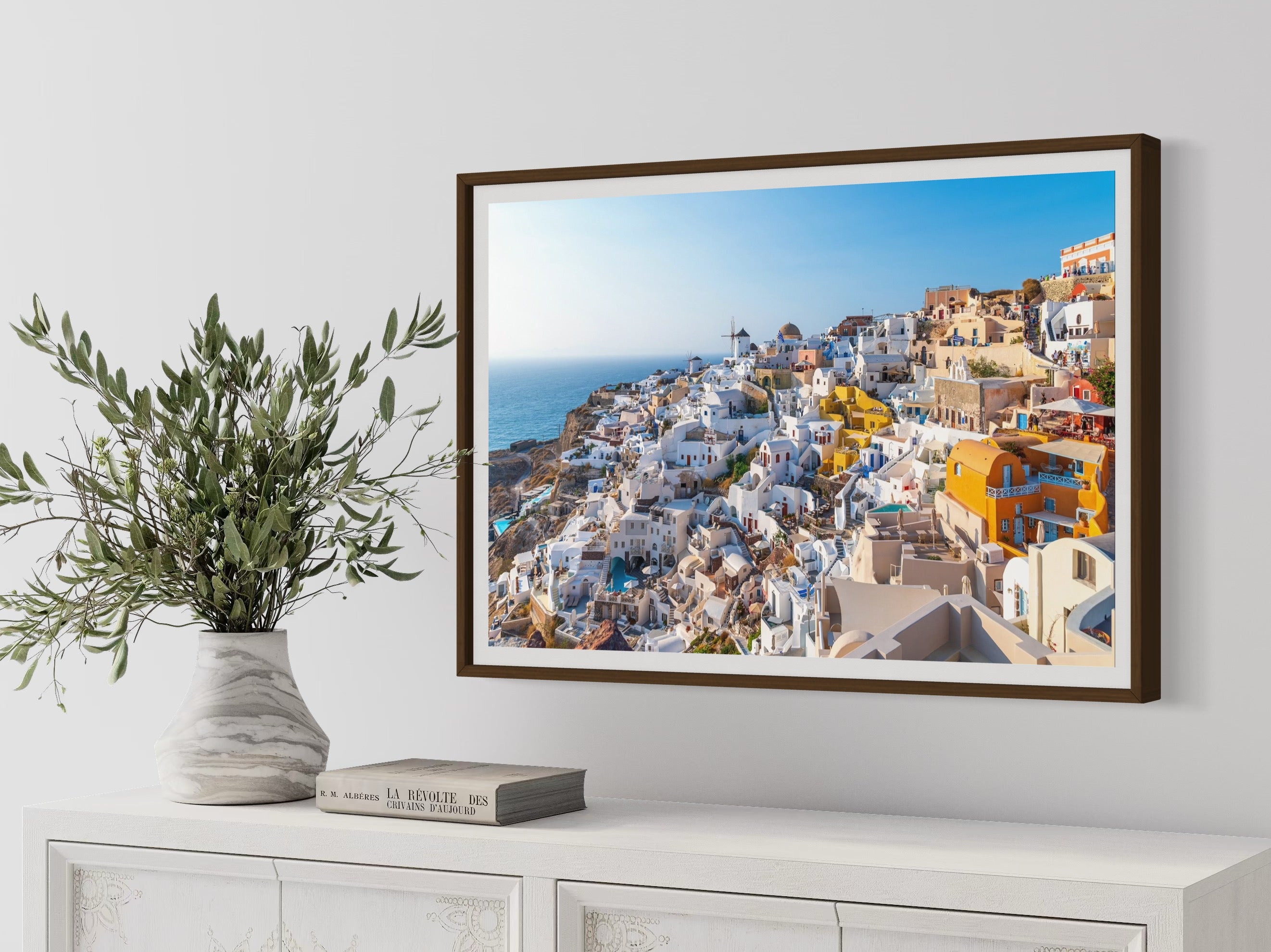 Beautiful View of Oia in Santorini by George Pachantouris, fine art photograph of whitewashed homes and Aegean Sea, framed by The Picturalist