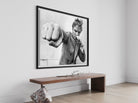 Michael Caine Throwing A Punch by Stephan C. Archetti, Getty Images Gallery black and white portrait, fine-art print framed by The Picturalist