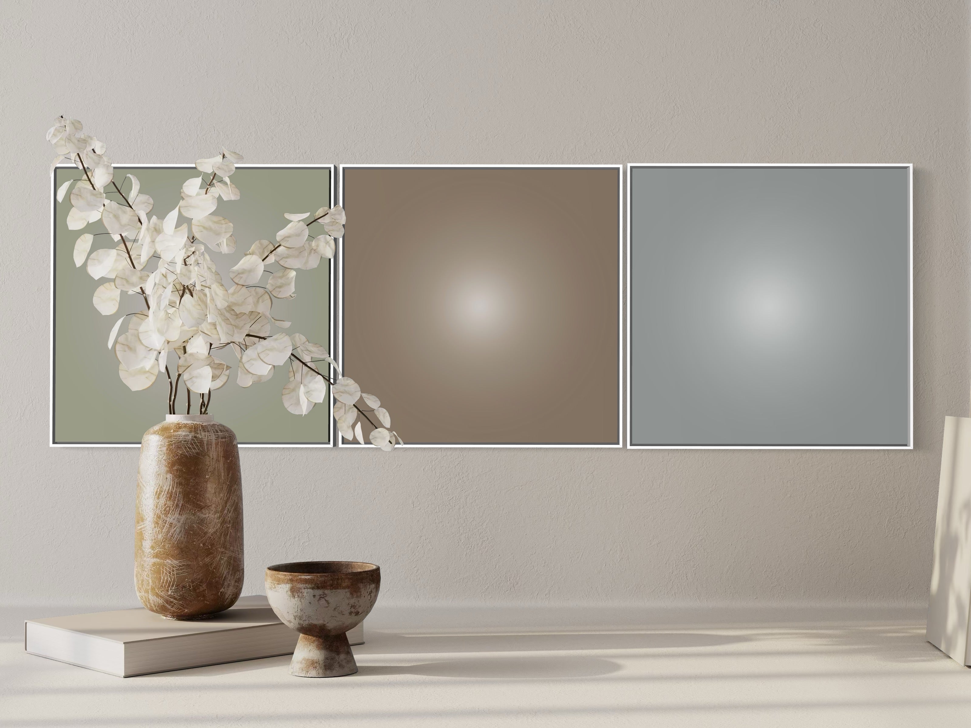 Decorative setup Metal print in glossy or matte finish by The Picturalist, with a vase of white flowers, books, and small bowls on a light surface.