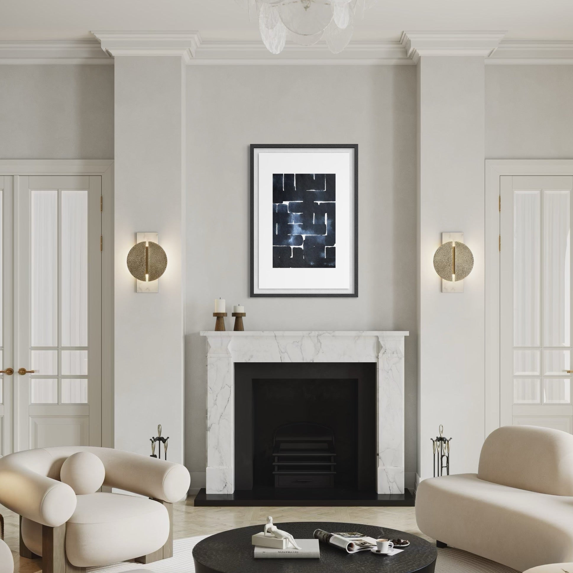 Mind Architecture by Marie Adeline framed in a modern living room, offering designer-grade wall decor and tailored art solutions for curated interiors.