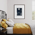 The Space Between by Marie Adeline displayed above a bed in a soft neutral bedroom, perfect for curated art for hotels, exclusive art prints, and refined hospitality settings.