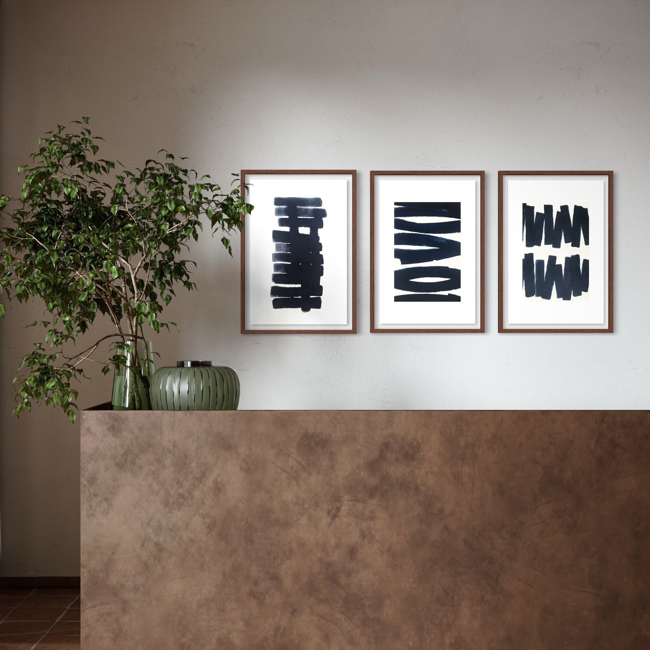 Vertical Balance by Marie Adeline in a boutique hotel lobby, offering framed art for hospitality and aesthetic solutions for hospitality designers.