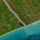 Paul Laffin The Canterbury Braid No. 1 satellite artwork of New Zealand’s braided Rakaia River and turquoise coast.
