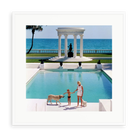 Illustrative framed preview of Nice Pool by Slim Aarons; white frame and border. Proportions vary by size.