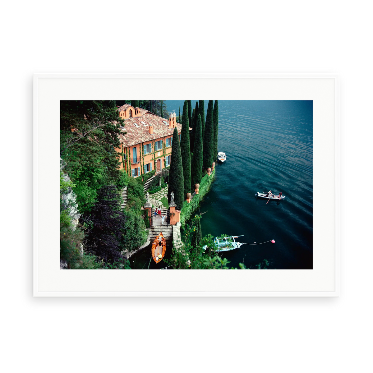 Illustrative matte-white framed preview with white inner border of Giacomo Montegazza by Slim Aarons. Proportions vary by size.