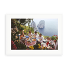 Illustrative matte-white framed preview with white inner border of Dining Al Fresco on Capri by Slim Aarons. Proportions vary by size.