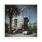 Illustrative matte-white floater-framed preview, without added mat, of Beverly Hills Hotel by Slim Aarons. Proportions vary by size.