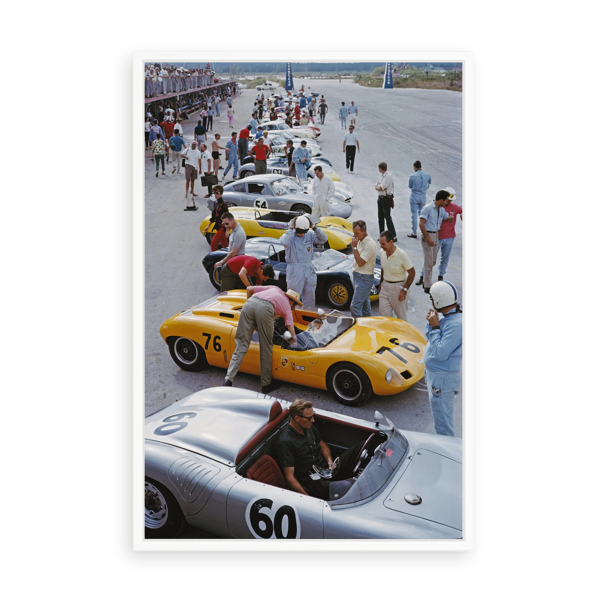 Illustrative matte-white floater-framed preview, without added mat, of Bahamas Speed Week by Slim Aarons. Proportions vary by size.