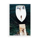 Illustrative matte-white floater-framed preview, without added mat, of Speedboat Landing by Slim Aarons. Proportions vary by size.